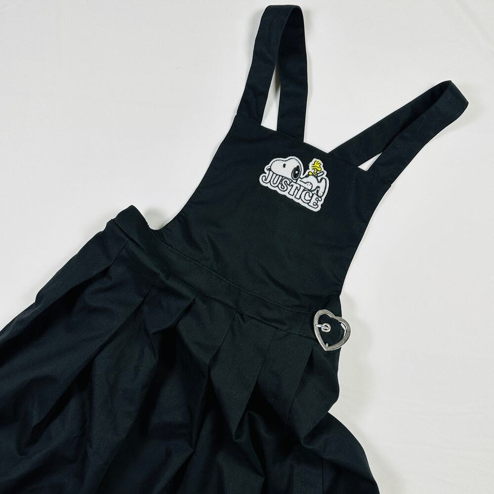 Justice x Peanuts Snoopy Black Overall Pleated Jumper Dress Sz S 7/8